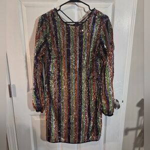 New York & Company Sequin Dress with Black and Purple Stripes